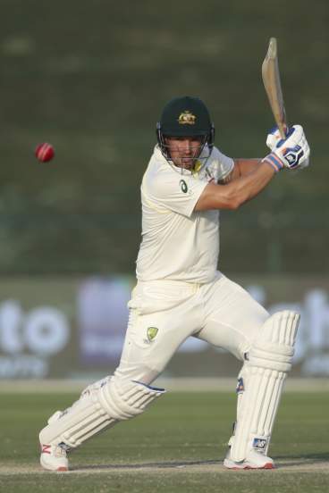 Digging in: Australian opener Aaron Finch in action on day three.