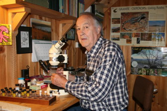 Dr Ian Bayly at work in his private, post-retirement zooplankton laboratory.