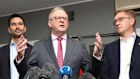 The PM talks to the media in Melbourne on Saturday.