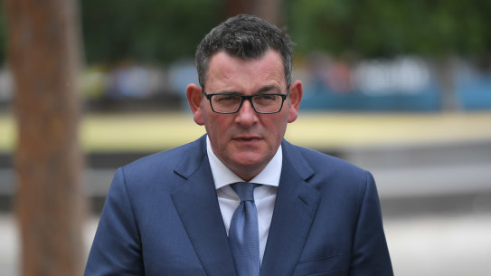 Former premier Daniel Andrews holding a press conference the day the mental health royal commission handed down its final report. 