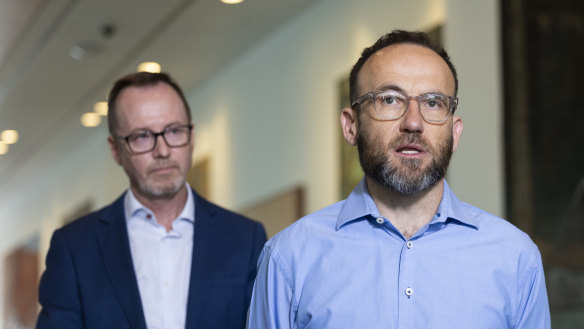 Greens leader Adam Bandt with NSW senator David Shoebridge (left).