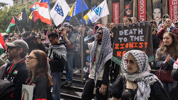 Protesters gather in central Melbourne a year after Hamas’  October 7, 2023, atrocities.
