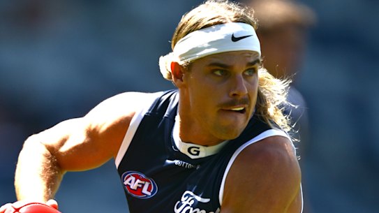 In focus: Bailey Smith courted controversy for wearing a Nike-branded headband during a practice match against Hawthorn.