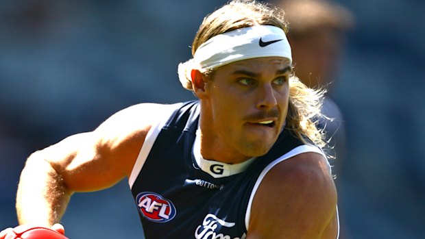 In focus: Bailey Smith courted controversy for wearing a Nike-branded headband during a practice match against Hawthorn.