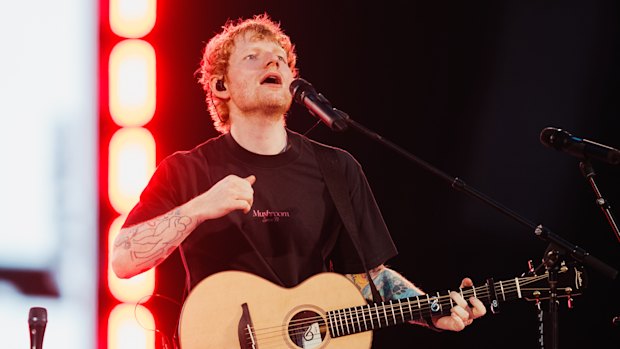 Ed Sheeran performs at Marvel Stadium on Thursday night.