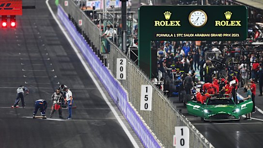 Race director Michael Masi inspects the track in Saudi Arabia.