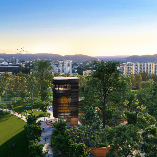 A new treehouse and cafe is planned for Brisbane’s new Victoria Park/Barrambin.