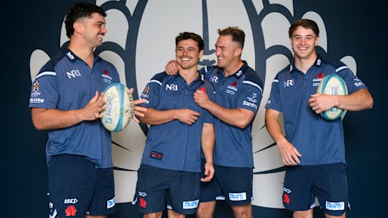 Four Easts stars and Waratahs re-signings (l-r) Julian Heaven, Jack Grant, Jack Bowen and Teddy Wilson. 