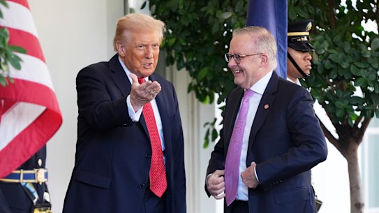 Trump and Albanese share a laugh at the White House in October.