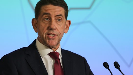 Queensland Treasurer Cameron Dick briefs members of the media in Brisbane during the 2021-22 State Budget lockup on Tuesday, June 25, 2021.