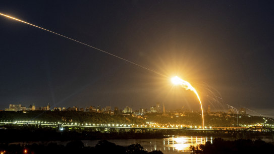 Ukrainian air defence intercepts a Shahed drone midair over Kyiv.