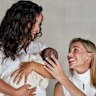 Ashleigh Raper (right) gave birth to baby Mia for her best friend, Lucy Koops.