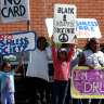 Locals demonstrate against the cashless welfare card in the remote South Australian town of Ceduna.
