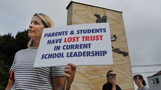 Former Newington parent Kerry Maxwell said she attended the protest to “speak up on behalf of families I know that are furious about the [co-ed] decision.”