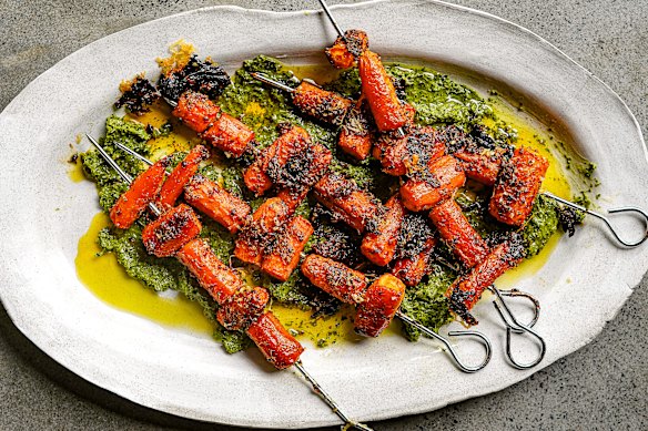 Spiced honey and parmesan skewers, meet your new best friend, salsa verde.