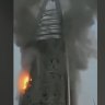 The Greater Nile Petroleum Oil Company Tower in the centre of Khartoum, Sudan, on fire on September 19.