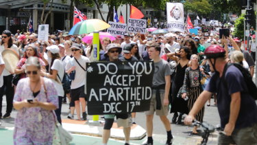 Hundreds of anti-vax protesters marched through Brisbane CBD on November 17.