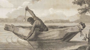 An engraving by Samuel John Neele of James Grant’s image of ‘Pimbloy’, reputedly the only known depiction of Pemulwuy. 