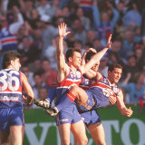 Tony Liberatore is picked up by team mates celebrating what they thought was the match winning goal.