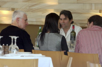 From left: Ron Medich, Lucky Gattellari, Andrew Howard and Pamela Medich lunching at Tuscany restaurant in Leichhardt the day after Michael McGurk's murder.