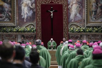 Pope Francis celebrates Mass at the Vatican. The Legion of Christ religious order said in a statement the Vatican has banned the Reverend John O’Reilly from public duties for 10 years for sexually abusing a minor in Chile. 