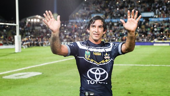 Fond farewell: Thurston waves goodbye to the Cowboys home crowd last week.