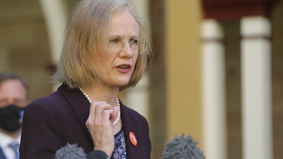 Queensland Chief Health Officer Jeannette Young at the daily COVID briefing in Brisbane on Friday.