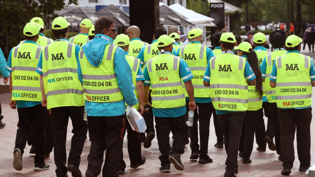 Private security has descended in numbers on Flemington Racecourse 