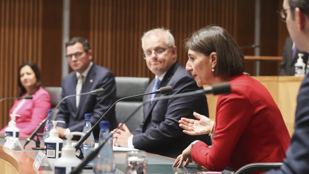 NSW Premier Gladys Berejiklian addresses a national cabinet meeting in December.