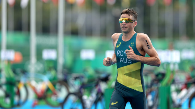 Australian Aaron Royle competes in the men’s individual triathlon on day three of the Tokyo 2020 Olympic Games at Odaiba Marine Park.