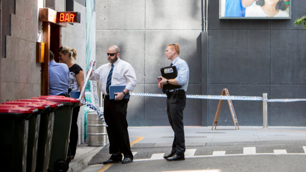 The crime scene outside Brooklyn Standard in Eagle Lane in Brisbane CBD in January 2017.