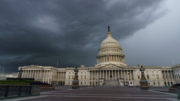 Stormy weather moves toward the US Capitol in Washington.