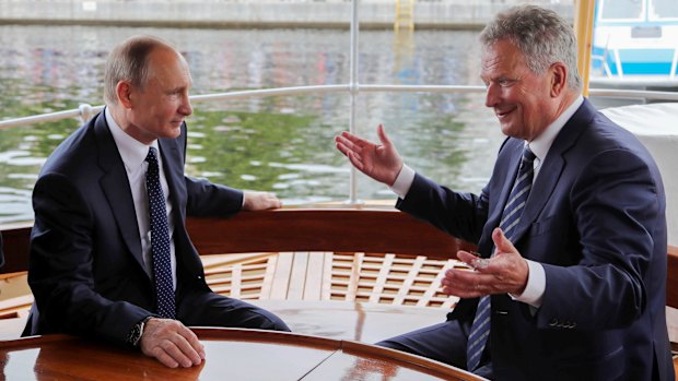 Russian President Vladimir Putin meets Finnish President Sauli Niinisto in Savonlinna, Eastern Finland, in July 2017. 