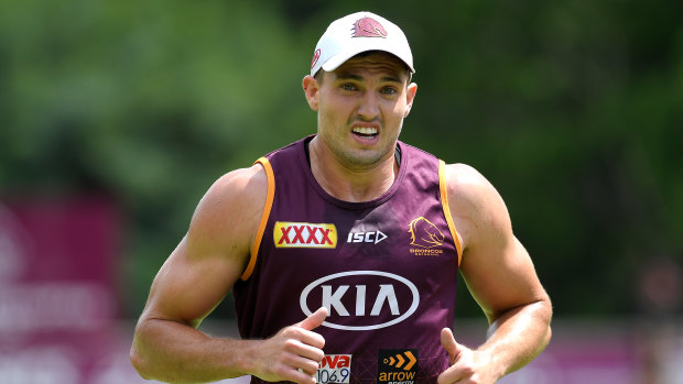 Oates in action during a Broncos training session at the Clive Berghofer Centre in Brisbane on Friday.