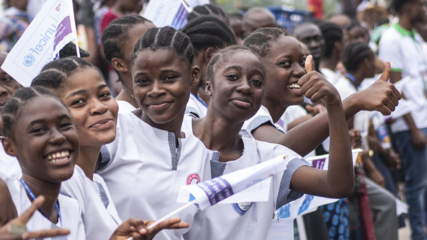 Well-wishers wait for Pope Francis in Kinshasa, Congo, on January 31.