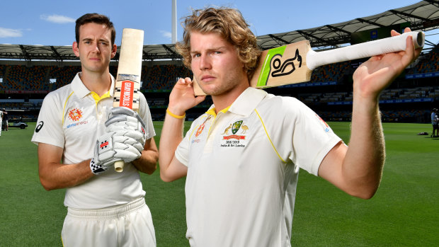 In and out: Kurtis Patterson, left, made his debut in front of family and friends on Thursday, while Will Pucovski's father had to make do with seeing his son run some drills at tea time.