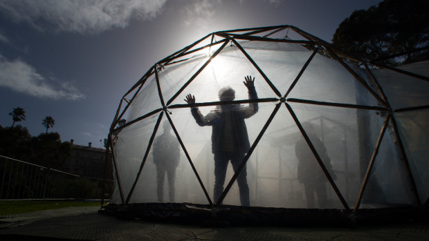 One of the five pollution pods in Treasury Gardens for White Night.