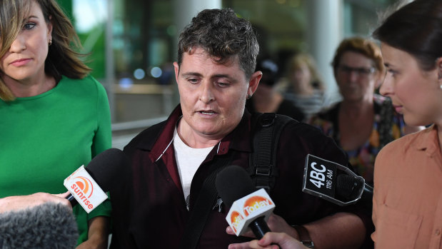 Ms Lawrence barely spoke as she touched down to waiting media at Brisbane Airport on Thursday.