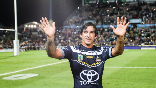 Fond farewell: Thurston waves goodbye to the Cowboys home crowd last week.