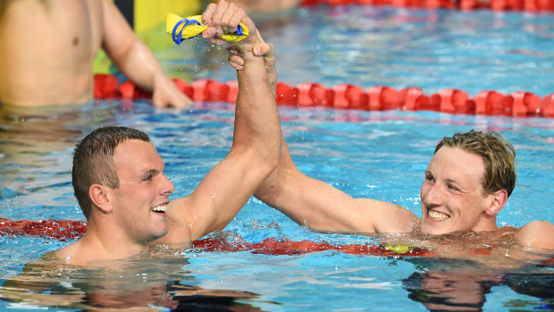 Personal best: Mack Horton wins silver behind teammate Kyle Chalmers in the 200m freestyle at the Commonwealth Games.