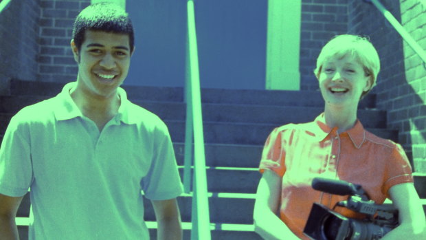 Filipe Mahe (left) with director Kerry Brewster while making the 2004 documentary series Our Boys.