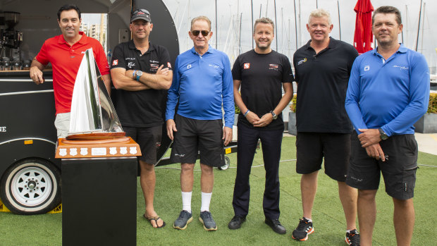 This year's Big Boat Challenge contenders spoke about how bushfires have altered their preparations for the Sydney to Hobart. Left to right: Mark Richards, David Witt, Peter Harburg, Sam Mackay, Tony Mutter and Mark Bradford. 