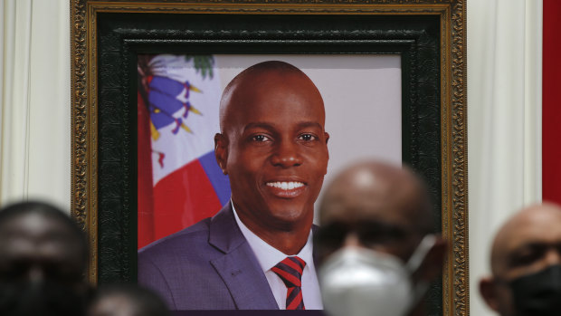 A portrait of late Haitian President Jovenel Moise at his memorial service in Port-au-Prince, Haiti.