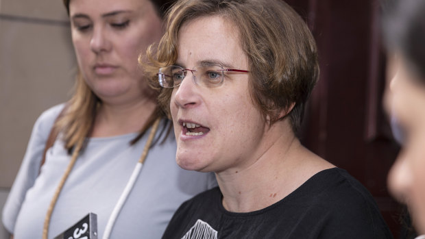 Patrick Pritzwald-Stegmann's widow Christine Baumberg outside court on Wednesday.