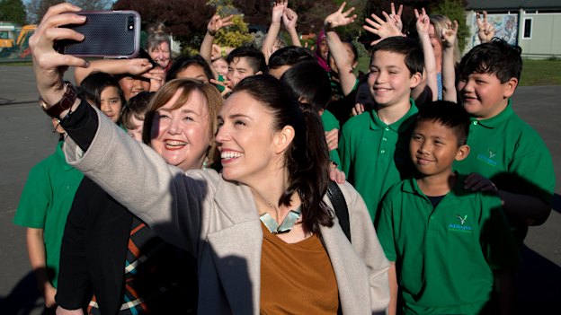 Ardern meets students at Addington School in Christchurch.