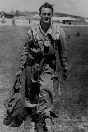 Squadron Leader Len Williamson (Sydney) Co.O. of R.A.A.F. 1st. Bomber Squadron, Rengah air base, Singapore, returns from raid in Malaya. December 5, 1950.