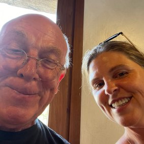 Actor Chris Haywood meeting his daughter Claire for the first time on the Camino de Santiago in Spain.