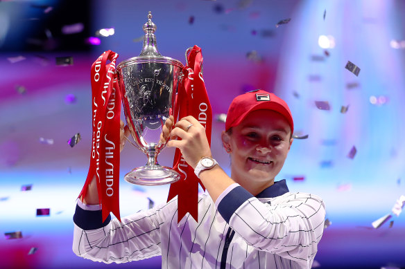 Ashleigh Barty after winning the WTA Finals event in Shenzhen on Sunday.