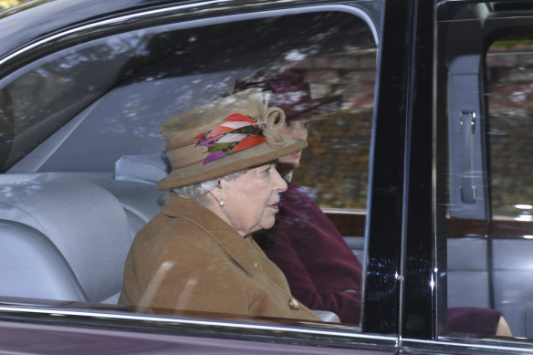 Queen Elizabeth arrives St Mary Magdalene Church in Sandringham on Sunday.