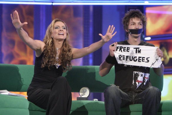 Gretel Killeen and Merlin Luck in the season 4 episode of Big Brother, in which the just-evicted housemate staged a protest. 